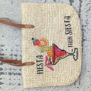 INC International Concepts Straw Beach Tote Bag First Siesta Margarita